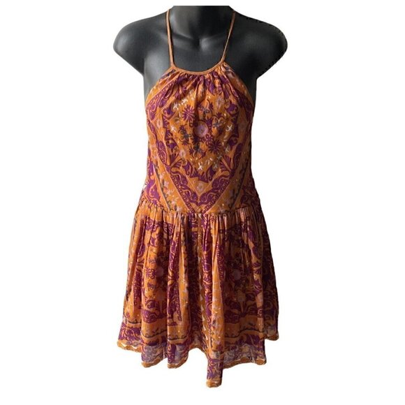 Ecoté Urban Outfitters Halter Top Mini Dress Open Back Magenta Orange Women’s 6 - Picture 3 of 16